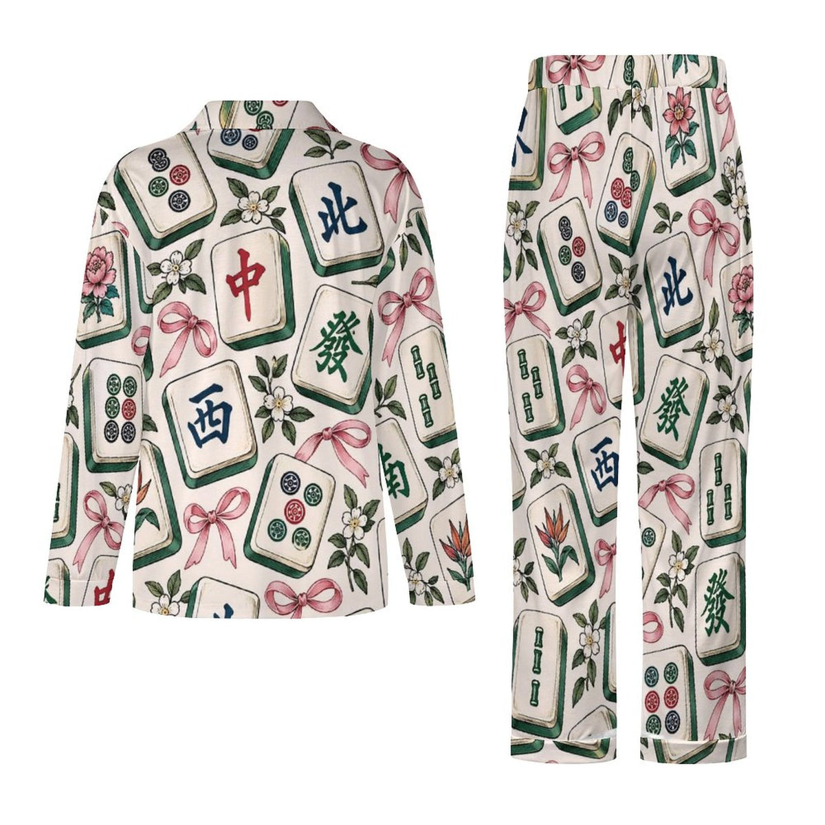 Mahjong tiles, Women's Cuban Collar Pajama Set