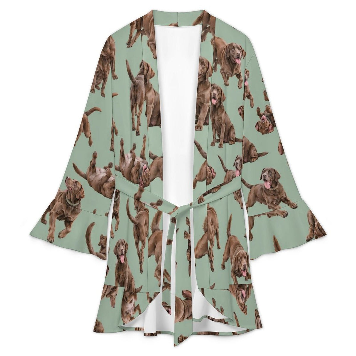 120gsm Women's Ruffle Long Sleeve Robe(All-Over Printing)