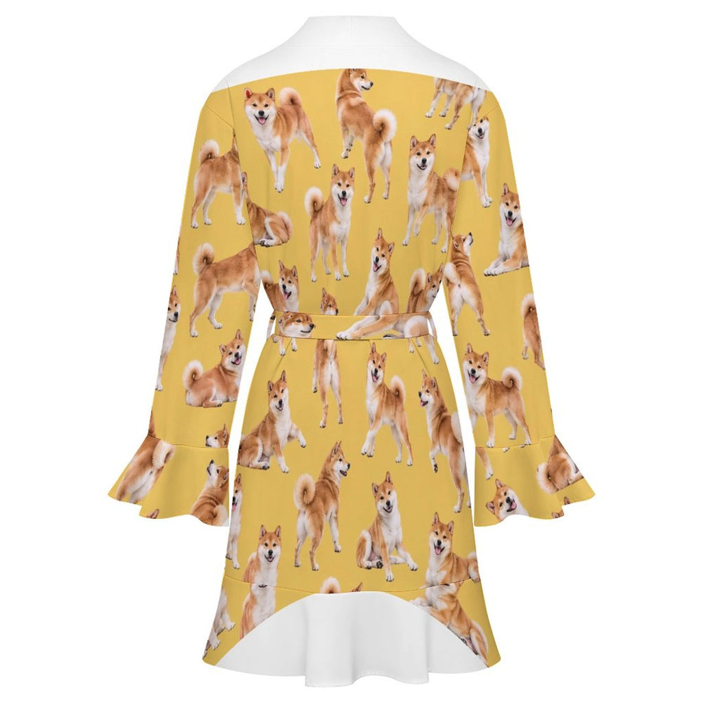 120gsm Women's Ruffle Long Sleeve Robe(All-Over Printing)