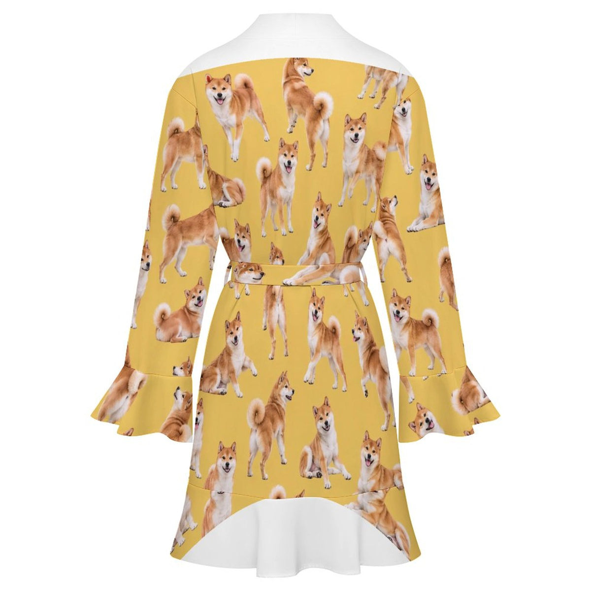 120gsm Women's Ruffle Long Sleeve Robe(All-Over Printing)