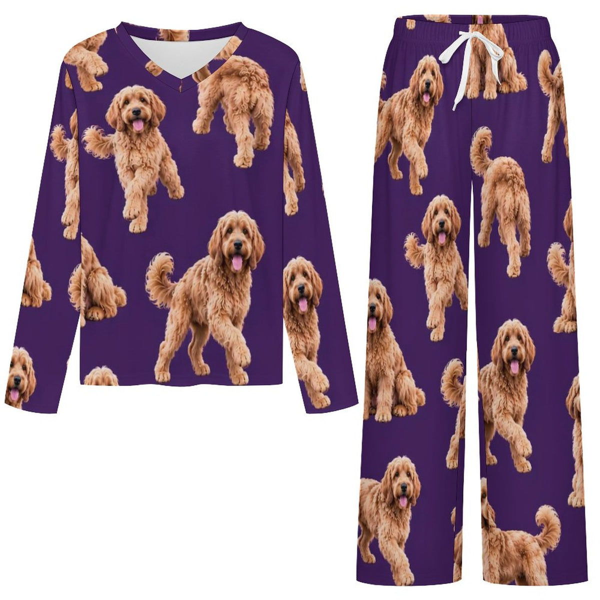Dog Lover, Pet Owner,  V-Neck Pajama Set(All-Over Printing)
