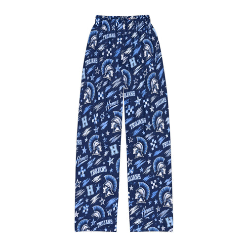 Blue Trojans Pattern Kids Lounge Pants | School Mascot All-Over Print