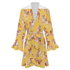120gsm Women's Ruffle Long Sleeve Robe(All-Over Printing)