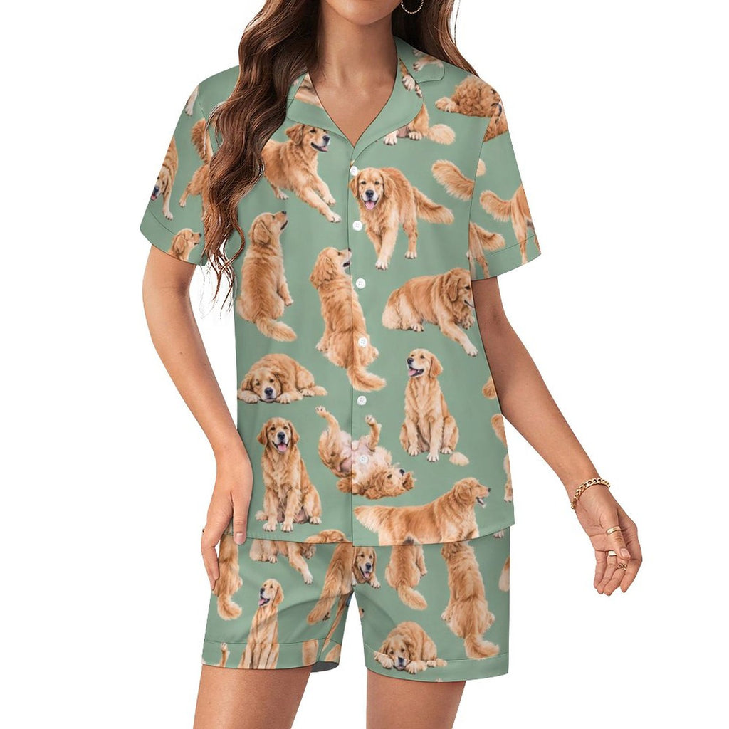 Women's Satin Cuban Collar Pajama Set(All-Over Printing)