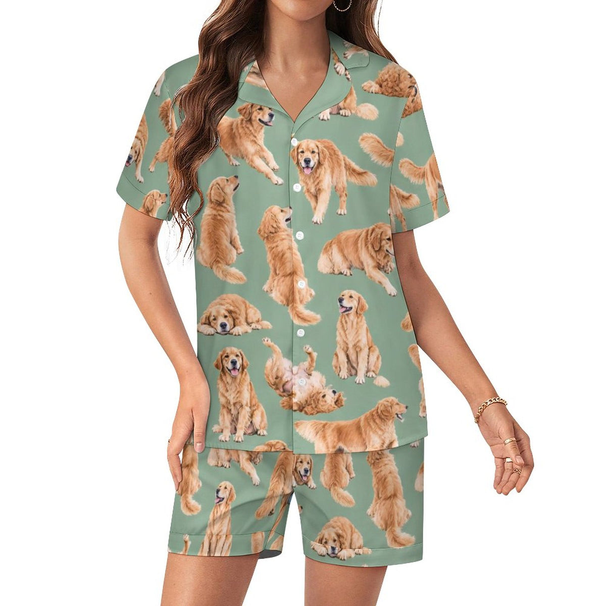 Women's Satin Cuban Collar Pajama Set(All-Over Printing)