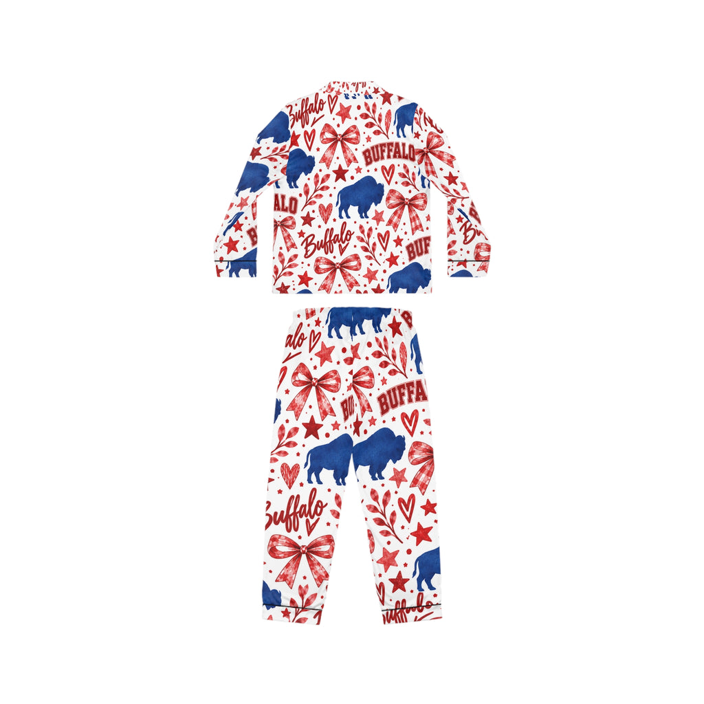 Buffalo Print Women's Satin Pajama Set — Red & Blue Holiday Sleepwear