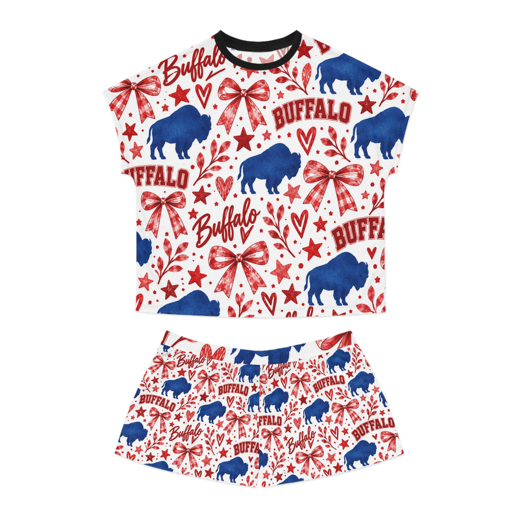 Buffalo Pattern Women's Short Pajama Set – Red White Blue Holiday Sleepwear