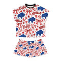 Buffalo Pattern Women's Short Pajama Set – Red White Blue Holiday Sleepwear