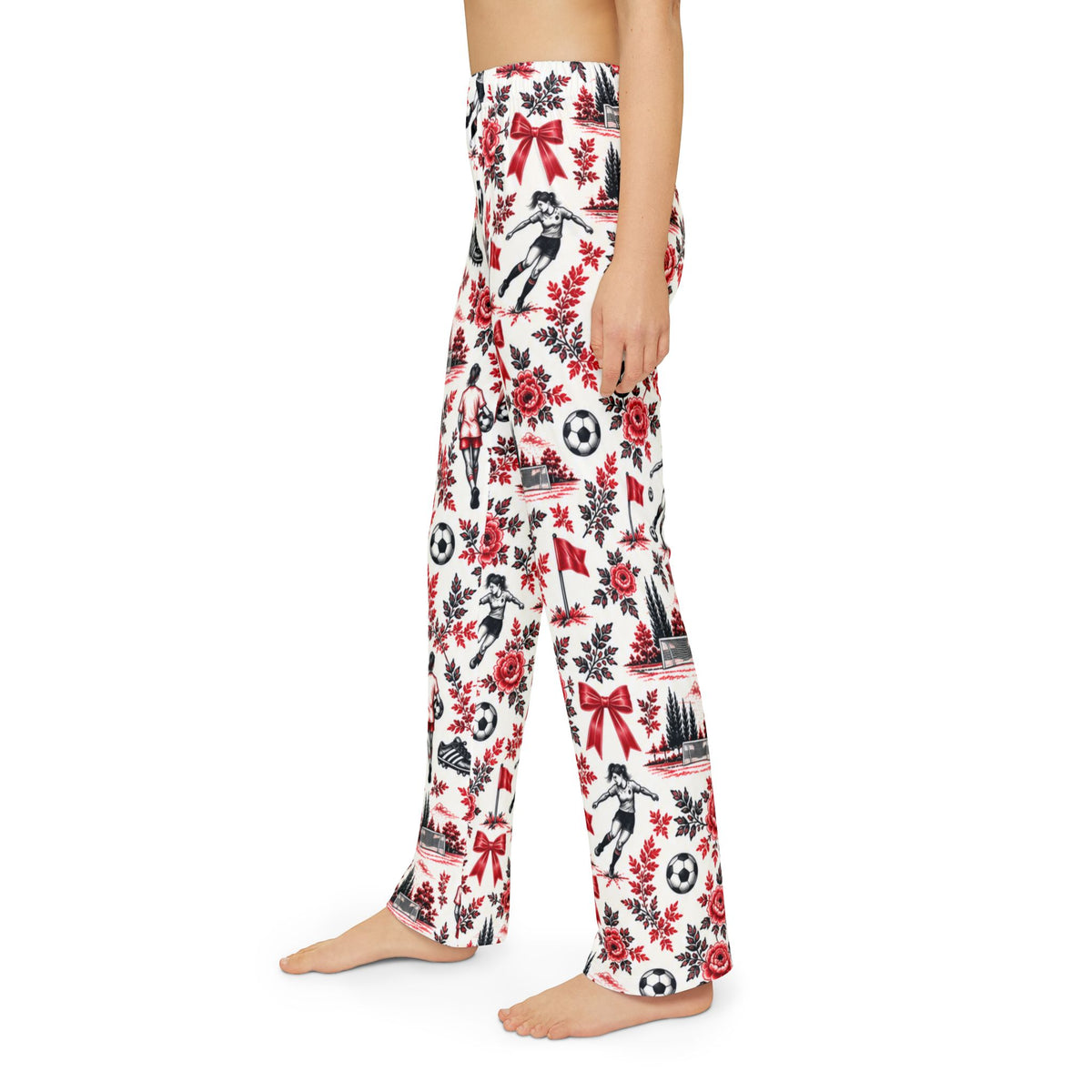 Kids Lounge Pants – Vintage Soccer Toile Print (Red & Black)