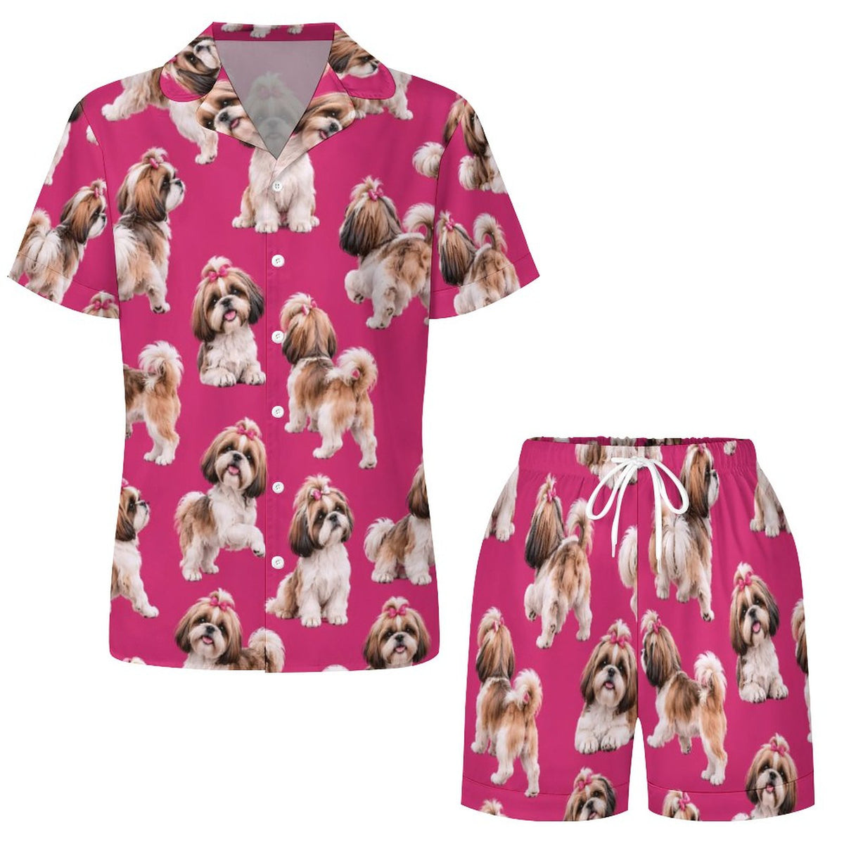 Women's Satin Cuban Collar Pajama Set(All-Over Printing)