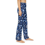 Blue Trojans Pattern Kids Lounge Pants | School Mascot All-Over Print