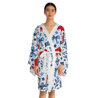 Buffalo Watercolor Kimono Robe — Red & Blue Buffalo Pattern