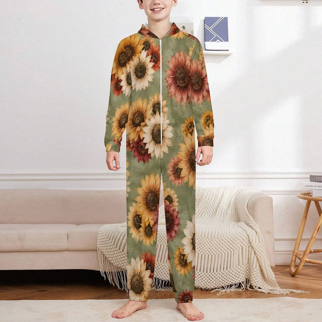 250gsm Flannel Footless Zip up Kid Jumpsuit Pajamas(All-Over Printing)