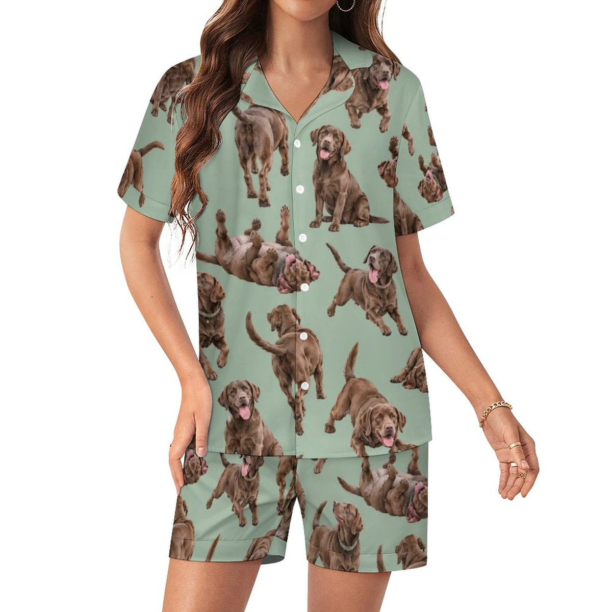 Women's Satin Cuban Collar Pajama Set(All-Over Printing)