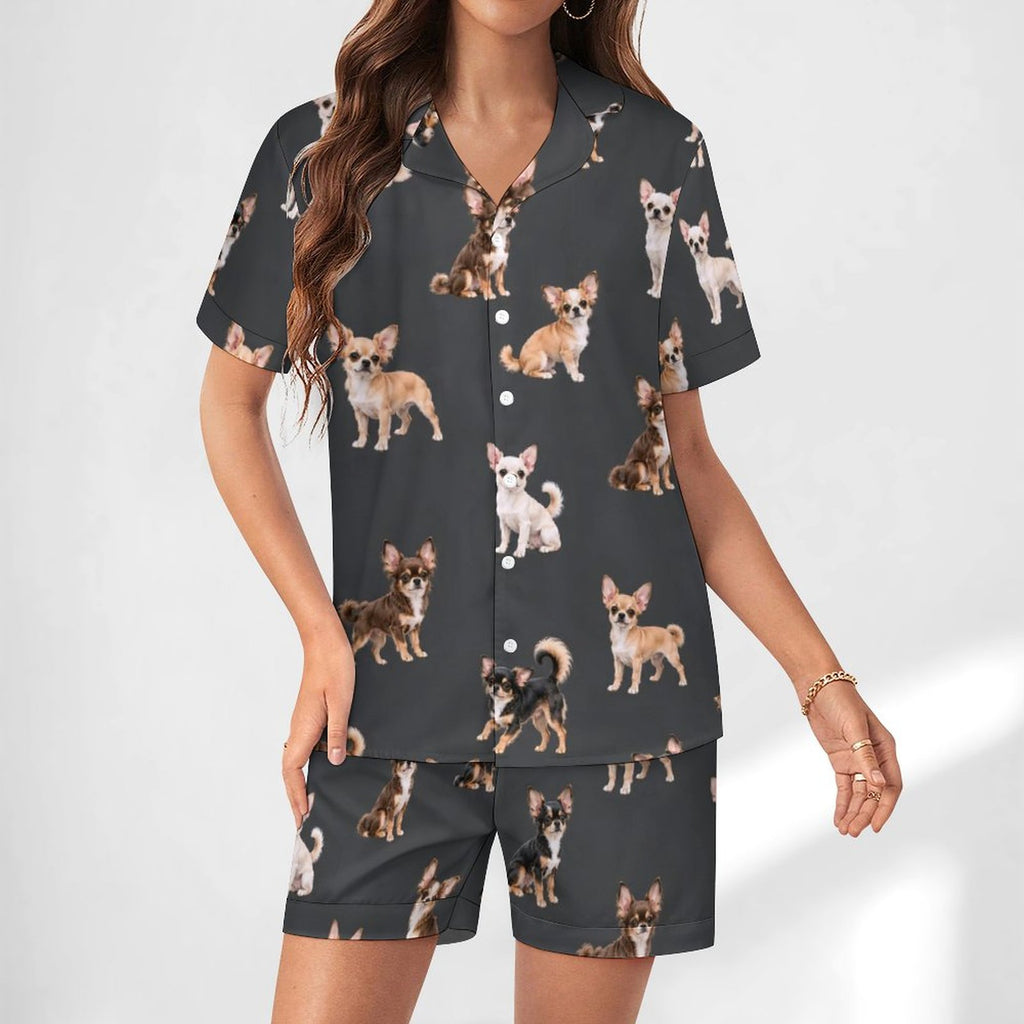 Women's Satin Cuban Collar Pajama Set(All-Over Printing)