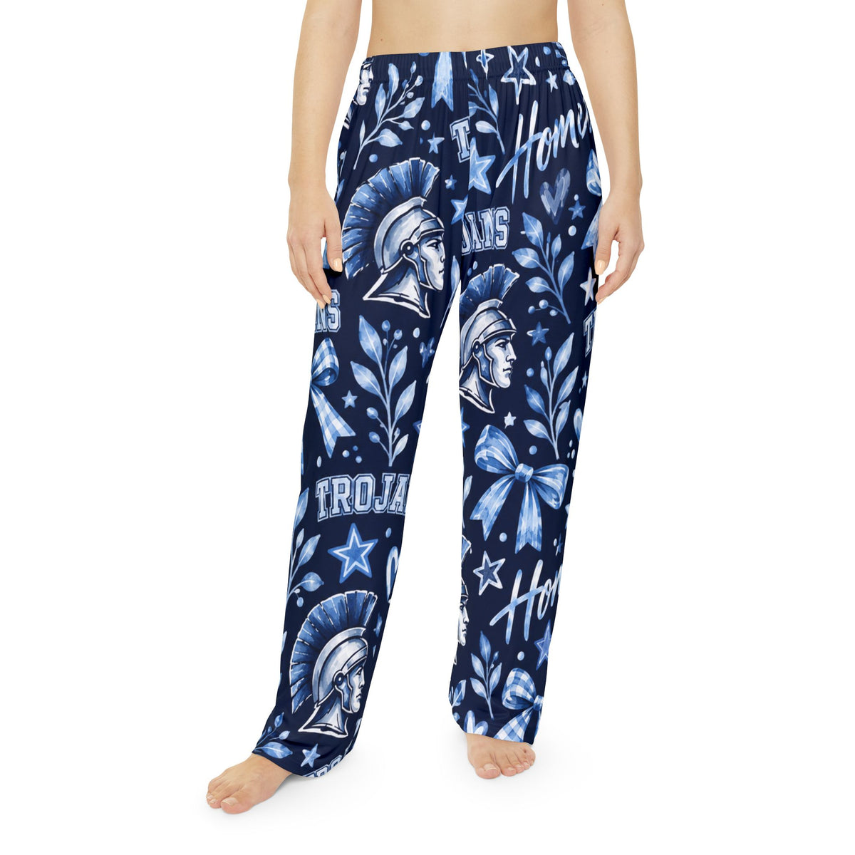 Trojan Helmet Pattern Pajama Pants | Navy Blue School Mascot Lounge Wear