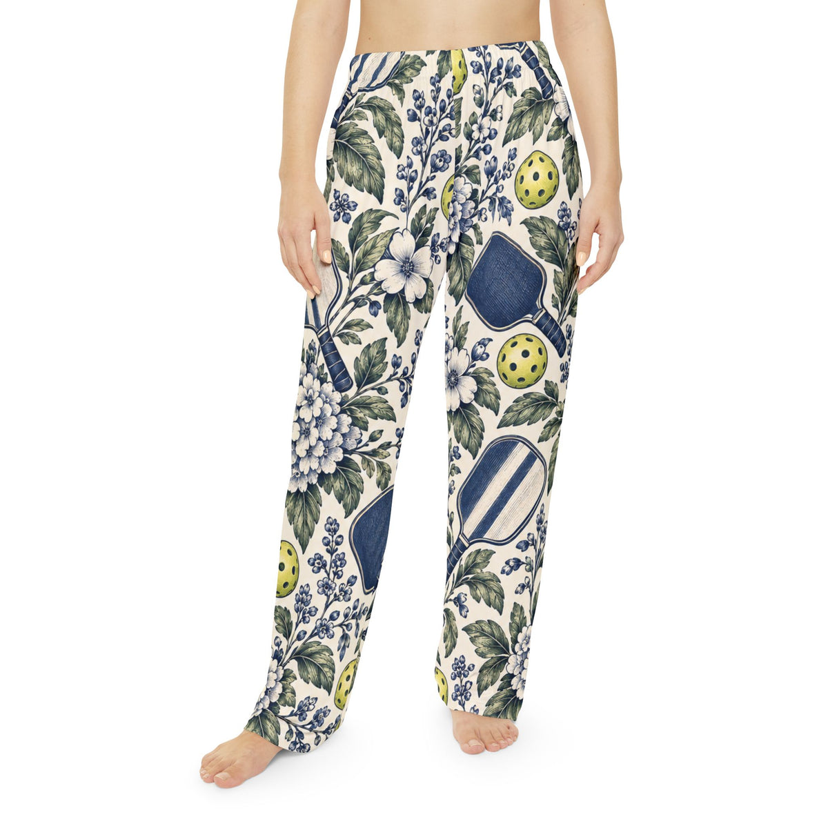 Vintage Floral Pickleball Pattern Women's Pajama Pants | Hydrangea Courtside Sleepwear
