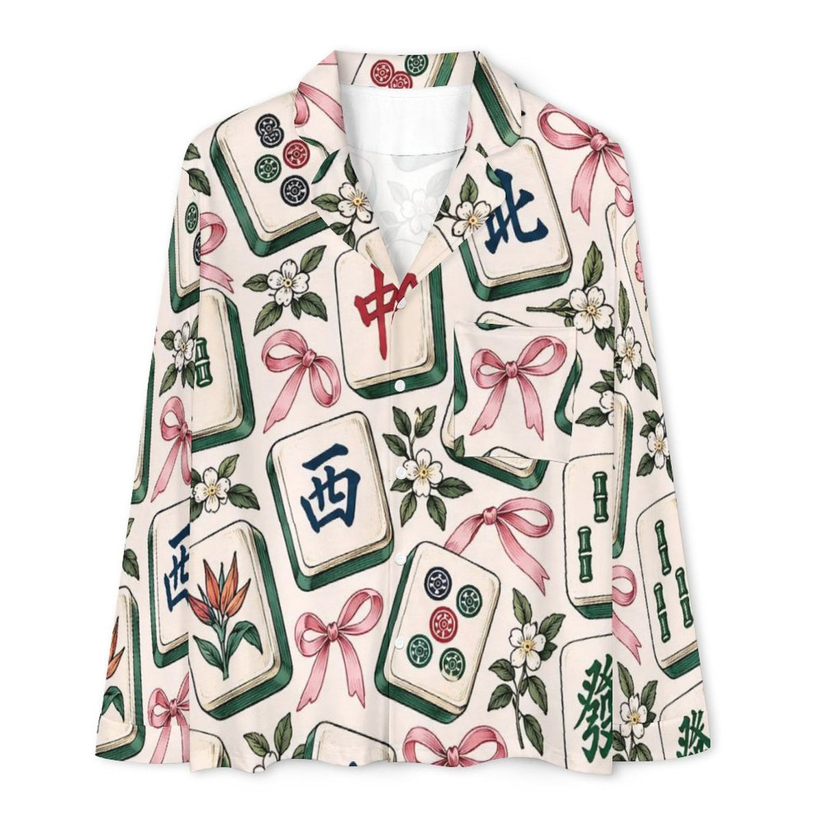 Mahjong tiles, Women's Cuban Collar Pajama Set