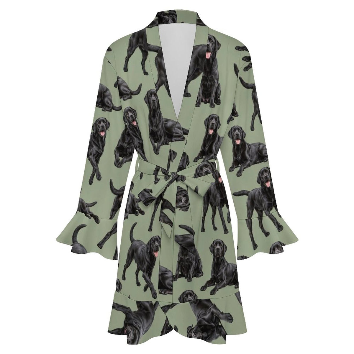 120gsm Women's Ruffle Long Sleeve Robe(All-Over Printing)