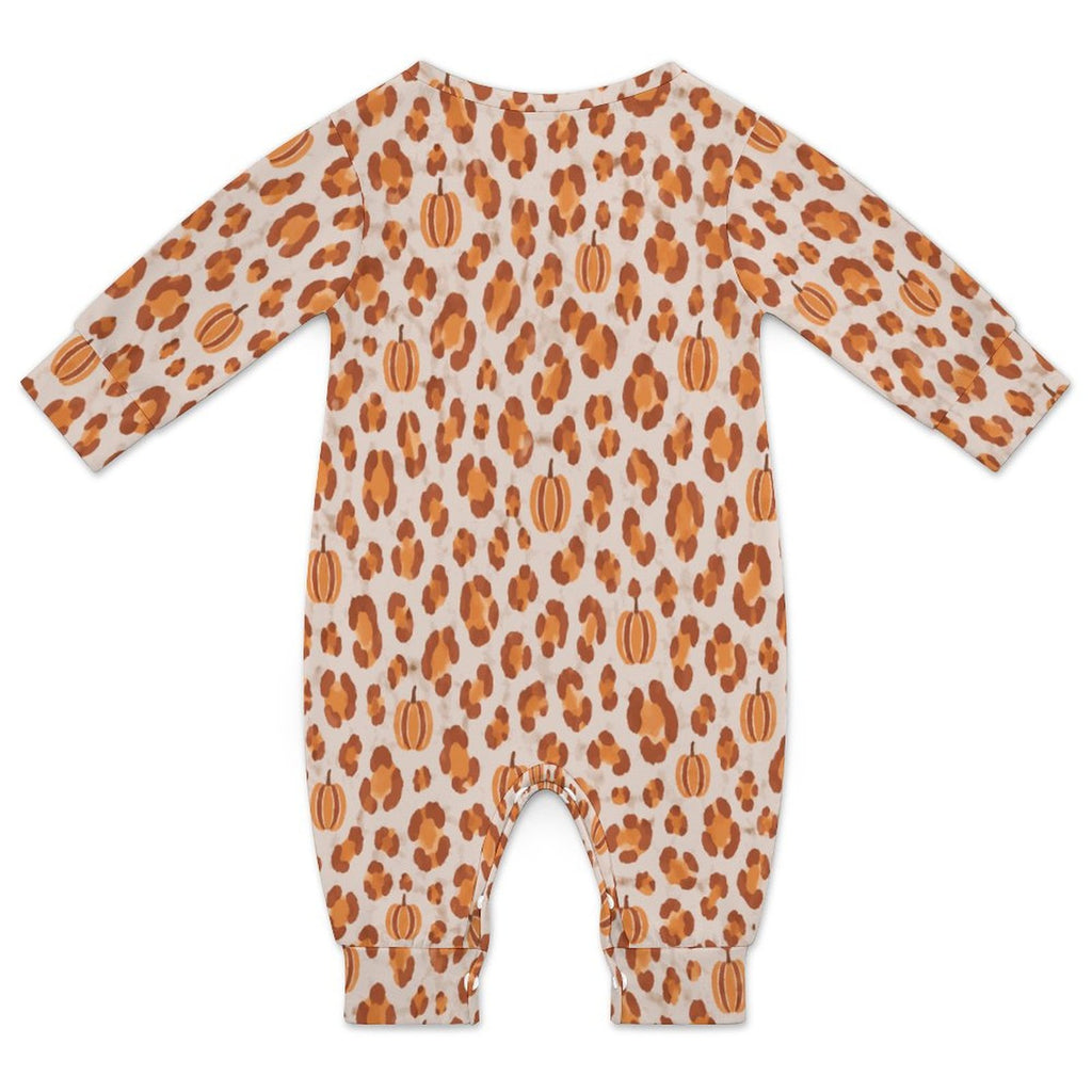Pumpkin Leopard Print, Cotton Long Sleeve Infant Bodysuit (All-Over Printing)