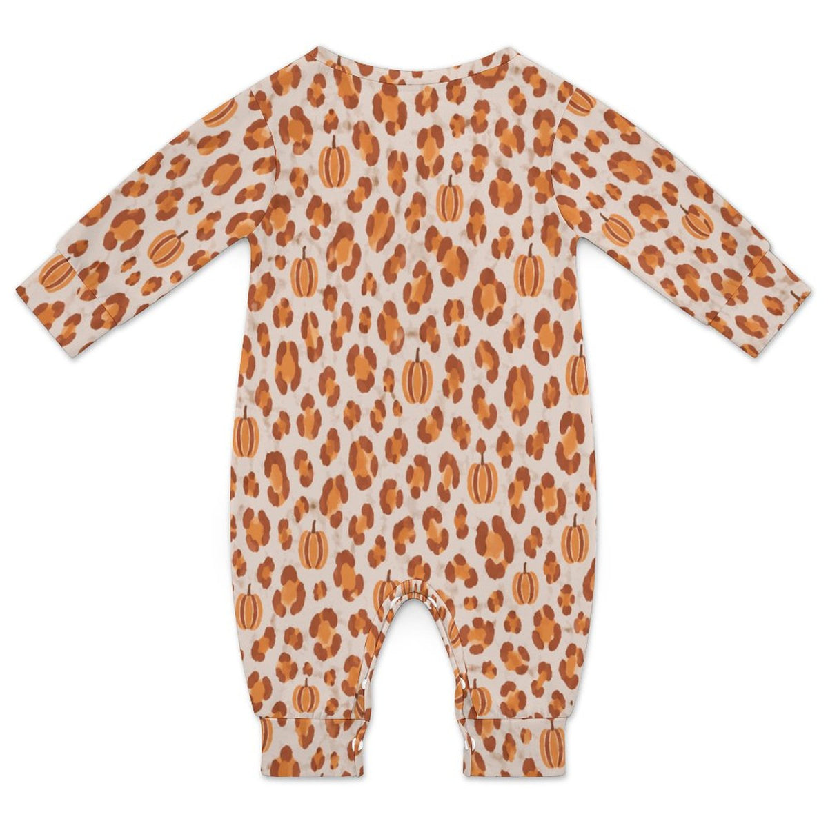 Pumpkin Leopard Print, Cotton Long Sleeve Infant Bodysuit (All-Over Printing)