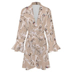 120gsm Women's Ruffle Long Sleeve Robe(All-Over Printing)
