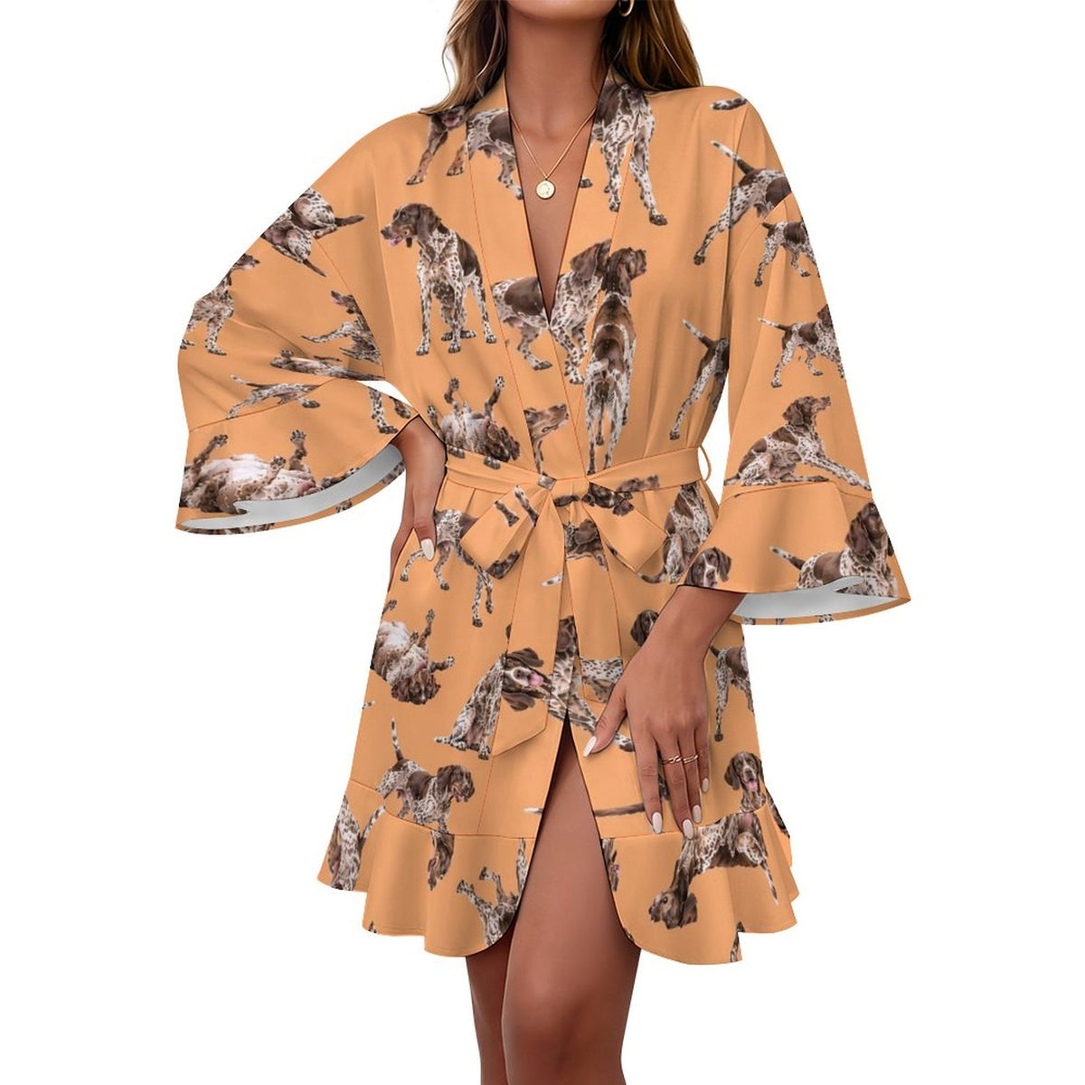 120gsm Women's Ruffle Long Sleeve Robe(All-Over Printing)