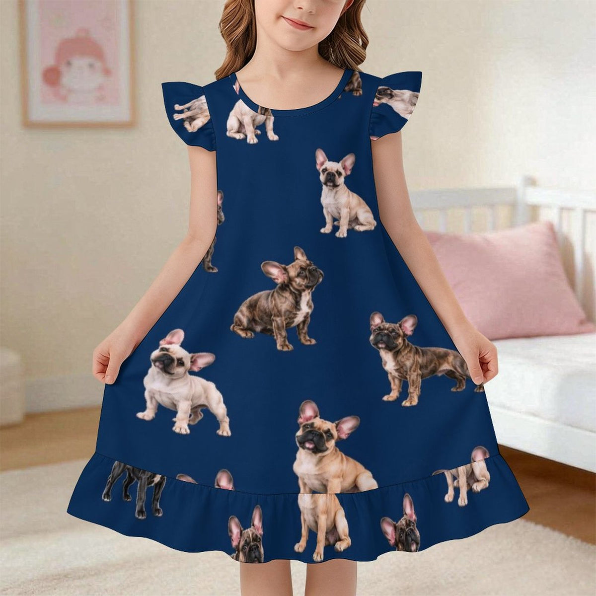 200gsm Girls Short Sleeve Ruffle Nightgown(All-Over Printing)