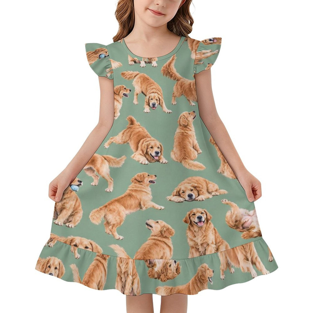 200gsm Girls Short Sleeve Ruffle Nightgown(All-Over Printing)