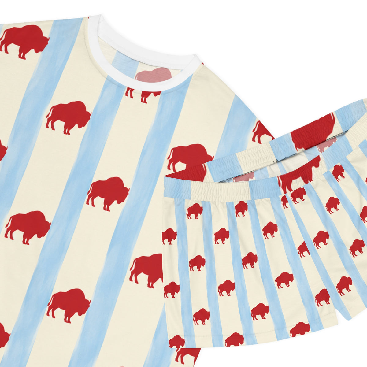 Buffalo Print Women's Pajama Set — Red & Blue Holiday Short Sleepwear