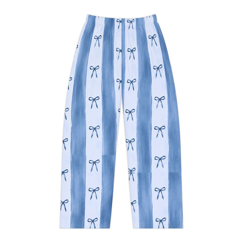 Blue Striped Bow Pattern Pajama Pants | Lounge Bottoms