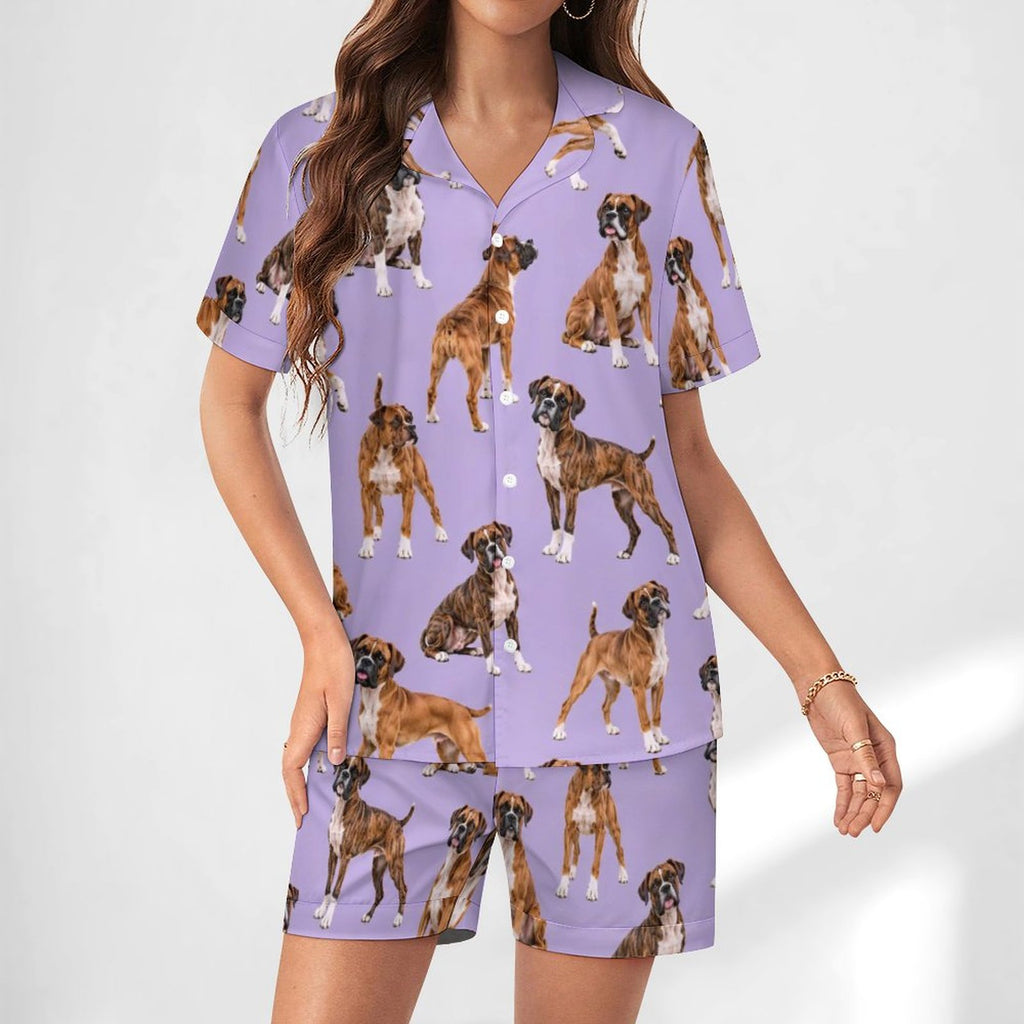 Women's Satin Cuban Collar Pajama Set(All-Over Printing)