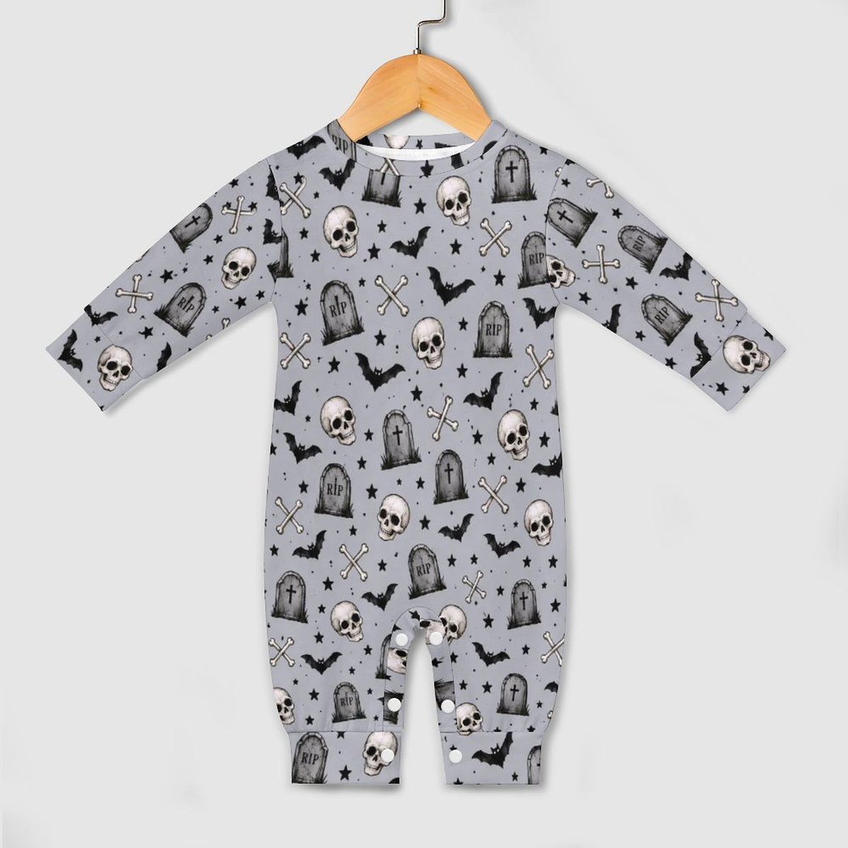 Skeleton themed, Cotton Long Sleeve Infant Bodysuit (All-Over Printing)