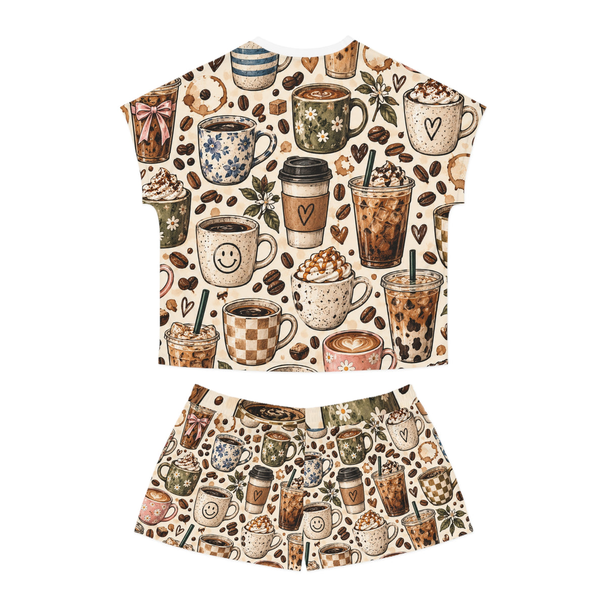 Coffee Lover Women’s Short Pajama Set — Cute Mug & Latte All-Over Print