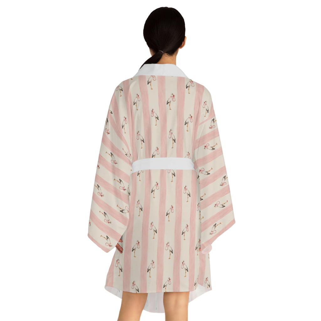 Baby girl stork Stripe Kimono Robe — Long Sleeve Lounge Robe