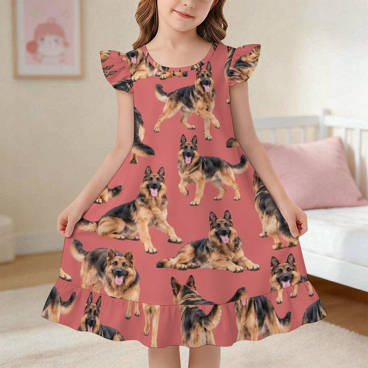 200gsm Girls Short Sleeve Ruffle Nightgown(All-Over Printing)