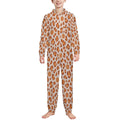 Pumpkin Leopard Print, 250gsm Flannel Footless Zip up Kid Jumpsuit Pajamas(All-Over Printing)
