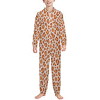 Pumpkin Leopard Print, 250gsm Flannel Footless Zip up Kid Jumpsuit Pajamas(All-Over Printing)