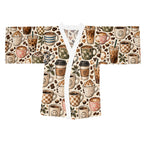 Coffee Cups Kimono Robe — Cozy All-Over Print Lounge Wrap