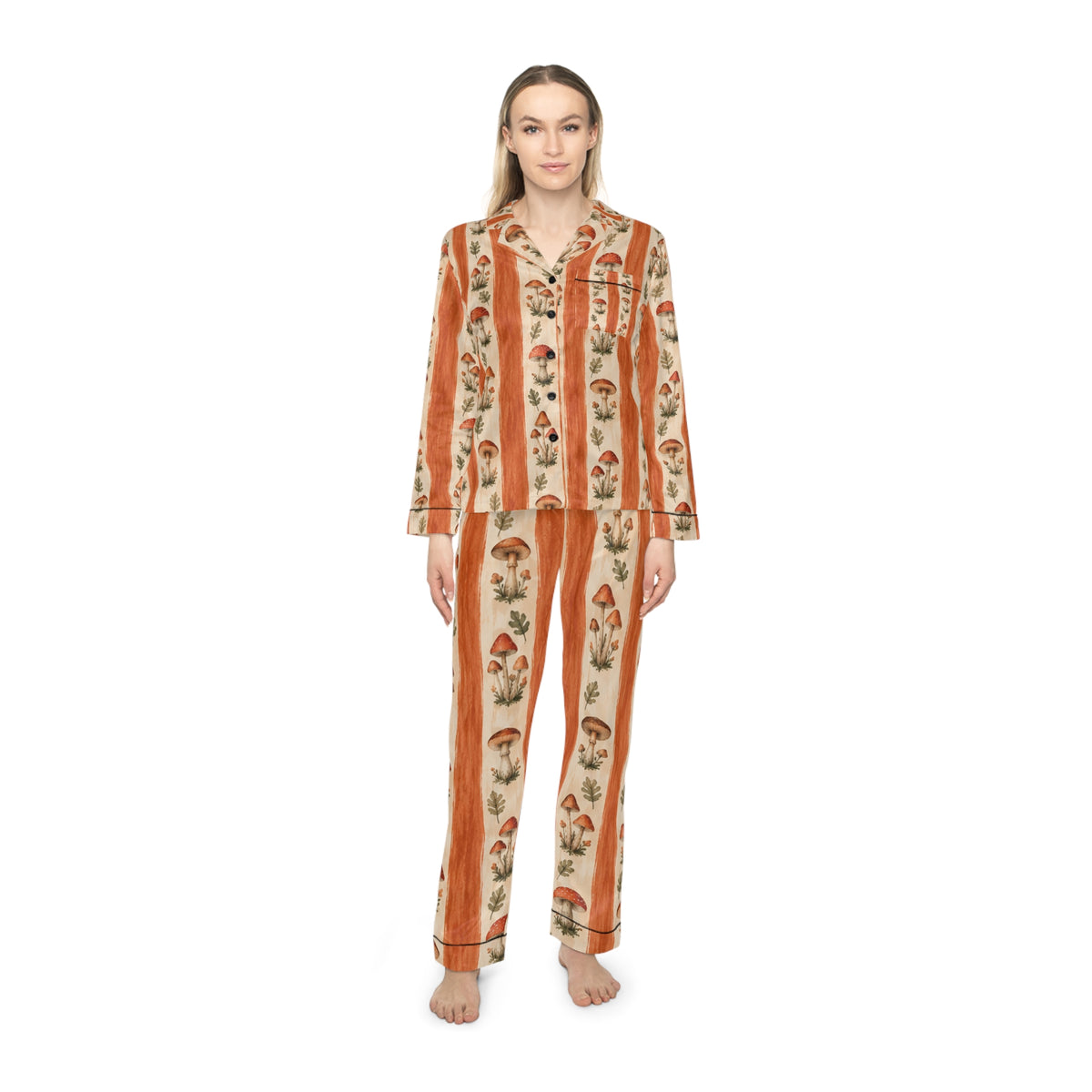 Hand-Painted Mushroom Stripe Pajamas