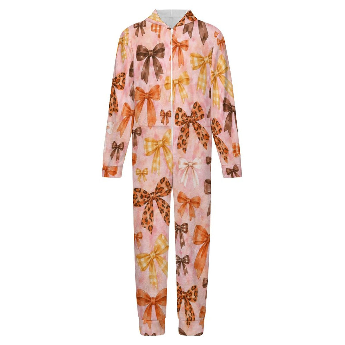 Fall Bows, 250gsm Flannel Footless Zip up Kid Jumpsuit Pajamas(All-Over Printing)