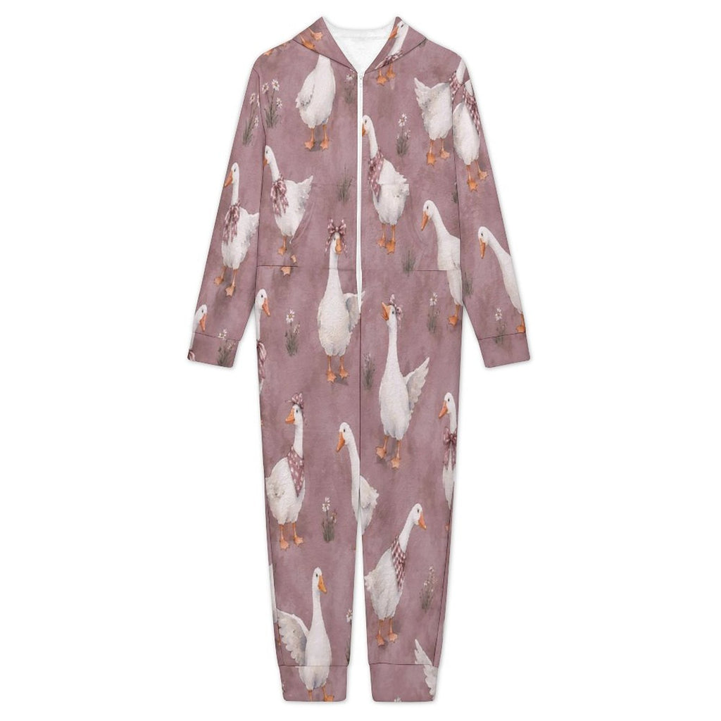 Silly Goose, Mauve 
250gsm Flannel Footless Zip up Kid Jumpsuit Pajamas(All-Over Printing)