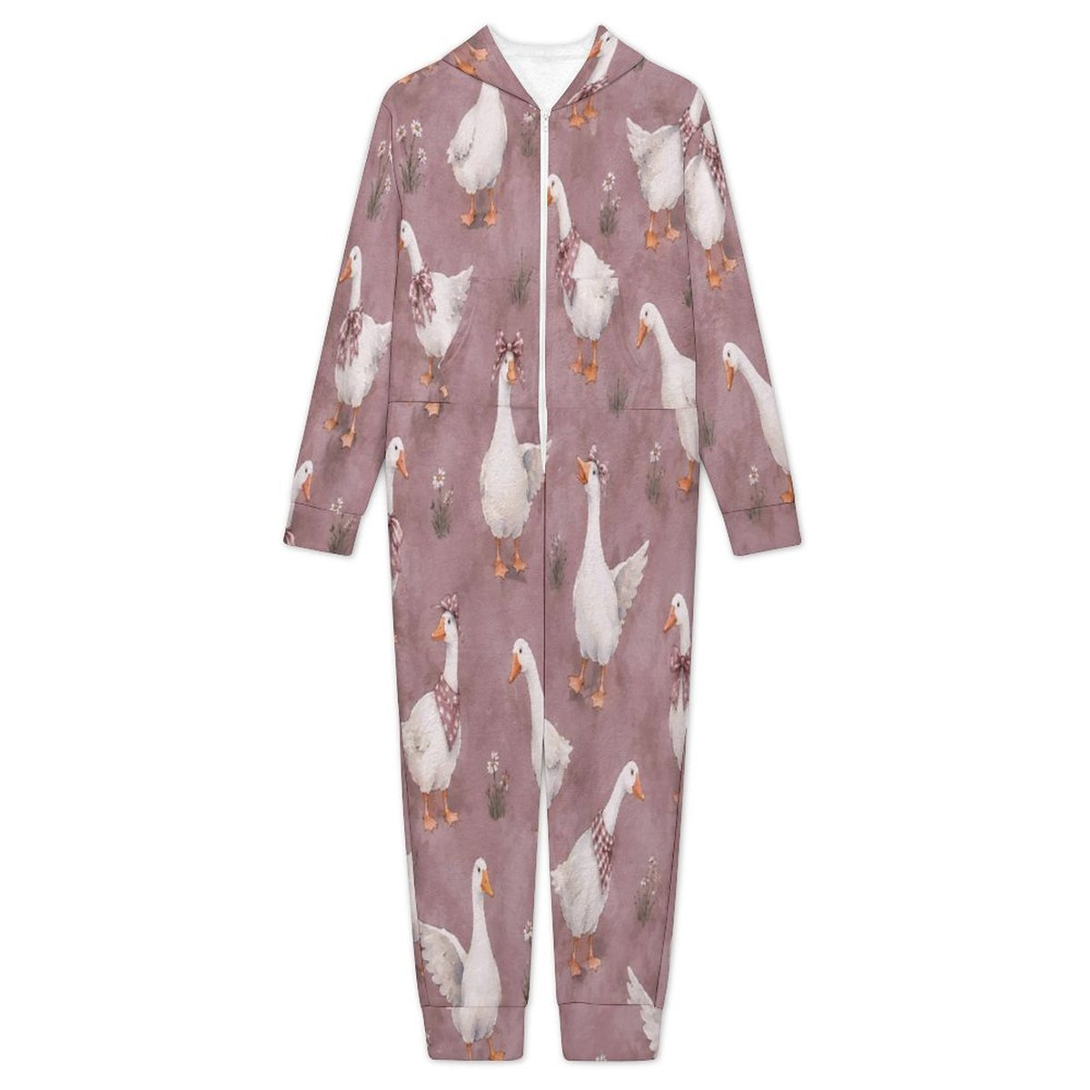 Silly Goose, Mauve 
250gsm Flannel Footless Zip up Kid Jumpsuit Pajamas(All-Over Printing)