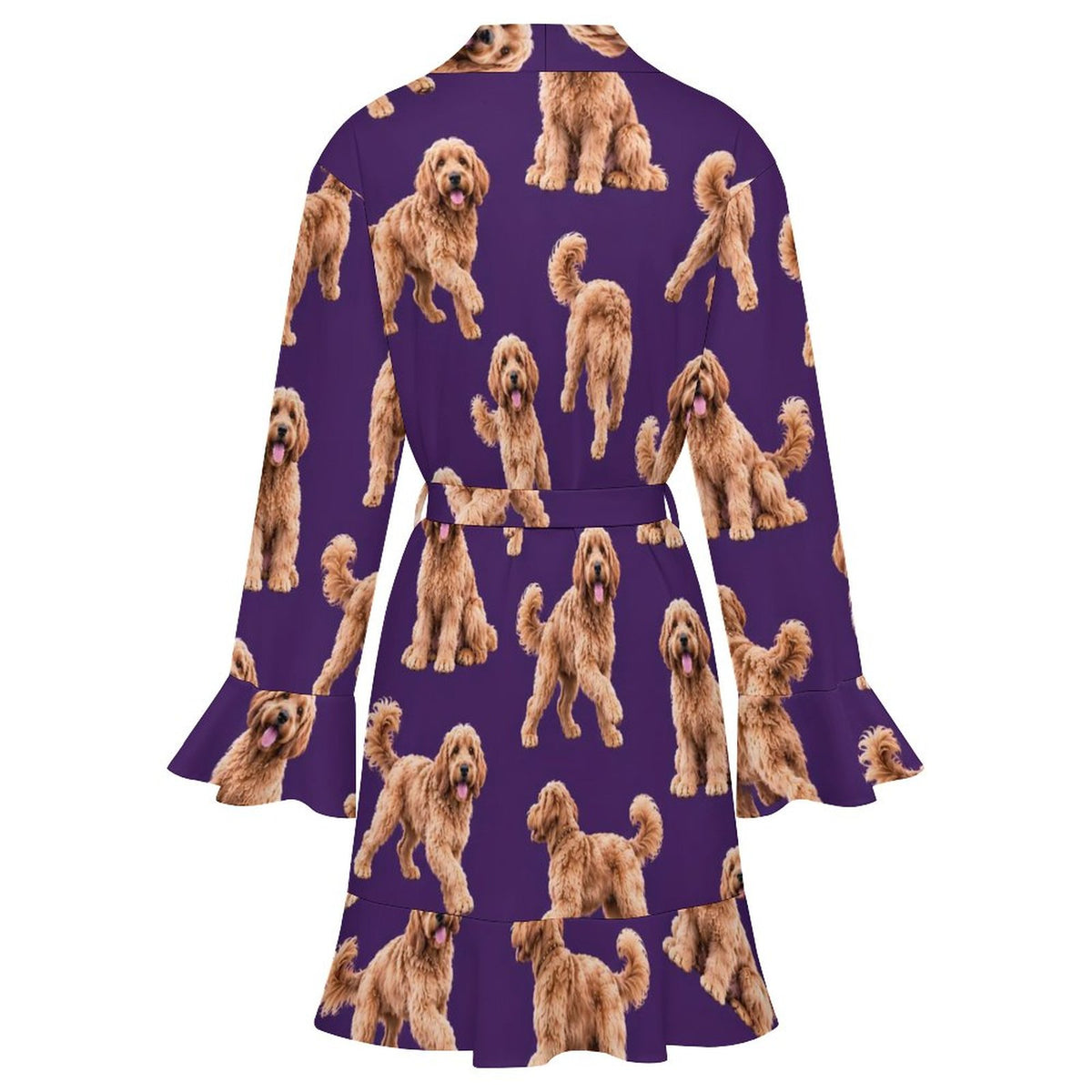 120gsm Women's Ruffle Long Sleeve Robe(All-Over Printing)