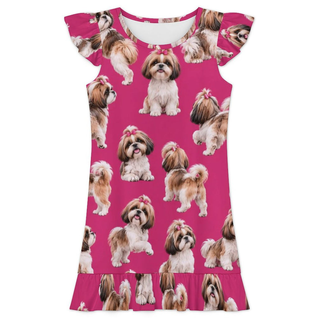 Dog Lover, Pet Owner,  Girls Short Sleeve Ruffle Nightgown(All-Over Printing)