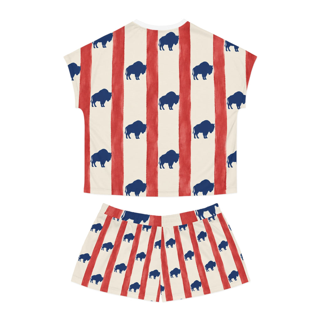 Women's Buffalo Stripe Pajama Set — Red & Navy Americana Sleep Shorts Top