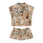 Coffee Lover Women’s Short Pajama Set — Cute Mug & Latte All-Over Print