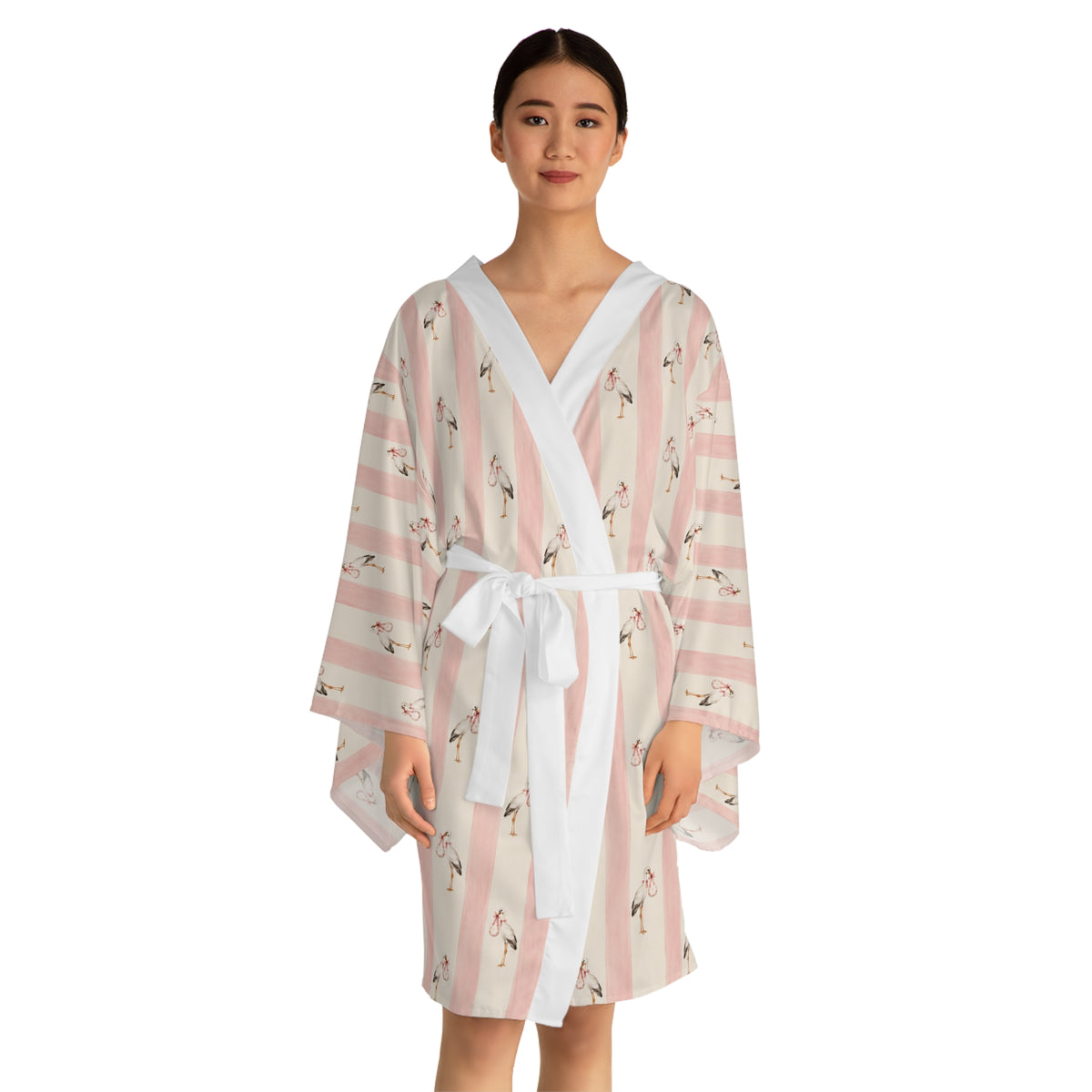Baby girl stork Stripe Kimono Robe — Long Sleeve Lounge Robe