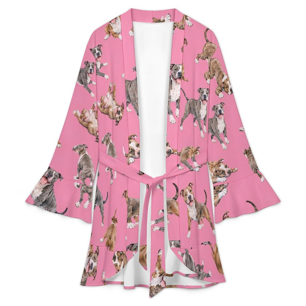 Dog Lover, Pet Owner,  Women's Ruffle Long Sleeve Robe(All-Over Printing)