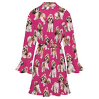 120gsm Women's Ruffle Long Sleeve Robe(All-Over Printing)